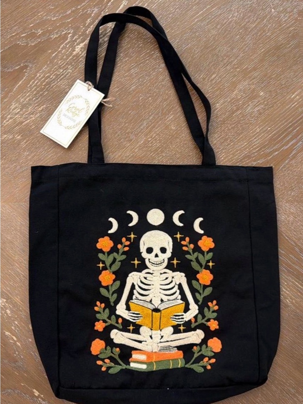 T.J.Maxx Skeleton Reading Book Halloween Tote Bag